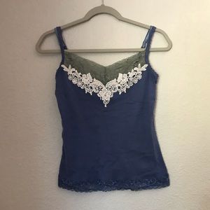 Womens M Lace V Neck Blue Tank Top